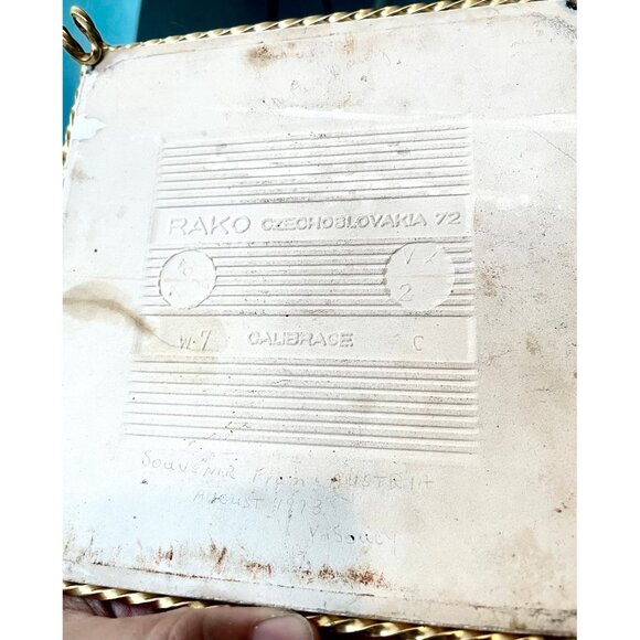 Vintage Tile Pot Holder Trivet with Metal Stand made Czchoslovakia hand painted. - Picture 9 of 9